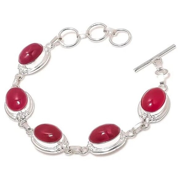 Pink Onyx Gemstone Sterling Silver Jewelry Bracelet - Picture 1 of 1